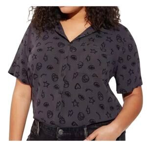 Torrid Lizzie Rayon Slub Button Up Short Sleeve Womens Black Crop Shirt Size 1